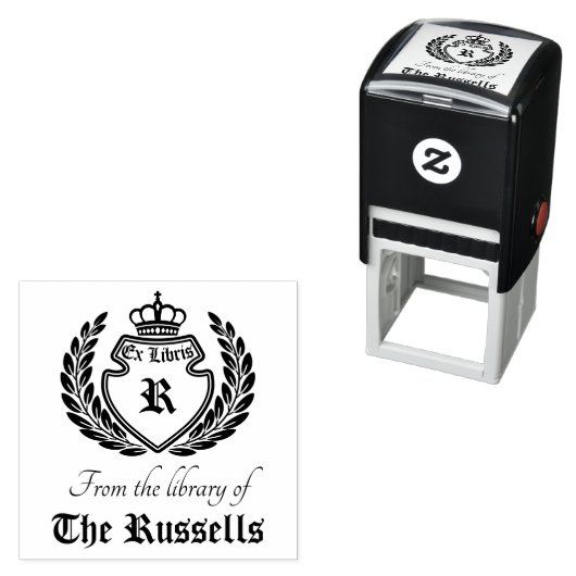 Crest Monogram Kroonkrans Ex Libris Zelfinktende Stempel (In situ)