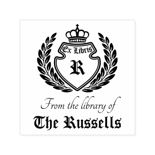 Crest Monogram Kroonkrans Ex Libris Zelfinktende Stempel (Design)