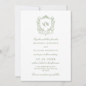 Crest Monogram Logo Botanische Bruiloft Kaart (Voorkant)