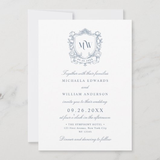 Crest Monogram Logo Botanische Bruiloft Kaart (Voorkant)