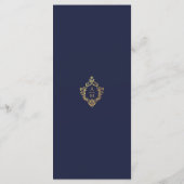 Crest Monogram Marine Blauw Faux Goud Elegant Brui Menu (Achterkant)