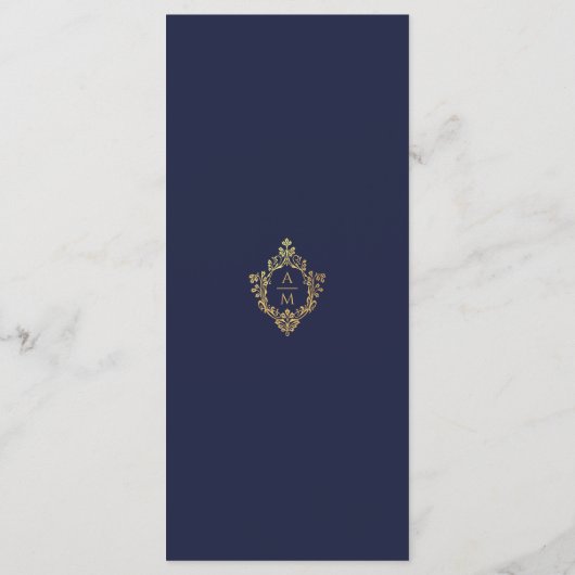 Crest Monogram Marine Blauw Faux Goud Elegant Brui Menu (Achterkant)