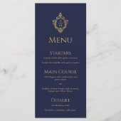 Crest Monogram Marine Blauw Faux Goud Elegant Brui Menu (Voorkant)