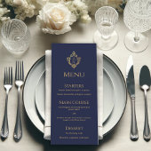 Crest Monogram Marine Blauw Faux Goud Elegant Brui Menu