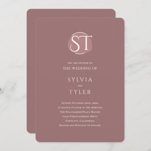 Crest Monogram Mauve Typografie Bruiloft Kaart (Voorkant / Achterkant)