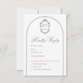Crest Monogram Mocha En Crème Trouw RSVP Kaart (Voorkant)
