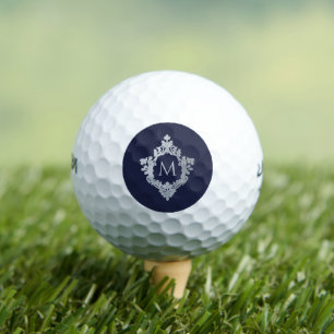 Crest Monogram Navy Blauw Elegant Vintage Sierlijk Golfballen