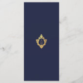 Crest Monogram Navy Blauwe Nep Goud Elegante Trouw Menu (Achterkant)