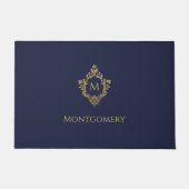 Crest Monogram Navy Blue Faux Gold Elegant Initiaa Deurmat (Voorkant)