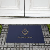 Crest Monogram Navy Blue Faux Gold Elegant Initiaa Deurmat