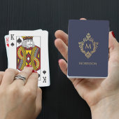 Crest Monogram Navy Blue Faux Gold Initiaal Pokerkaarten