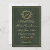 Crest monogram QR code emerald green gold wedding Kaart (Voorkant)