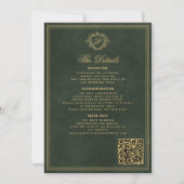 Crest monogram QR-code smaragdgroen gouden trouwda Kaart (Achterkant)