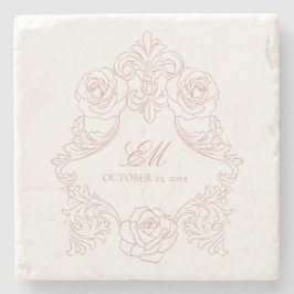  Crest Monogram roze bruiloft Logo Stenen Onderzetter