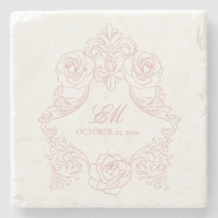  Crest Monogram roze bruiloft Logo Stenen Onderzetter