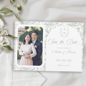 Crest Monogram Sage Green Script Foto Save The Date