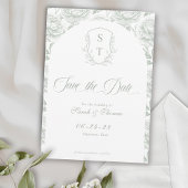 Crest Monogram Sage Green Script Save The Date