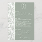 Crest Monogram Sage Green Wedding Menu Kaart (Voorkant)