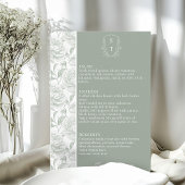 Crest Monogram Sage Green Wedding Menu Kaart
