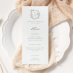 Crest Monogram Sage Groene Bruiloft Menu<br><div class="desc">Floral crest sage groen monogram bruiloft menu.</div>