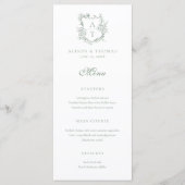 Crest Monogram Sage Groene Bruiloft Menu (Voorkant)