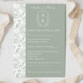Crest Monogram Sage Groene Bruiloft RSVP Kaartje