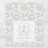 Crest Monogram Sage Groene Bruiloft Wijn Etiket (Enkel label)