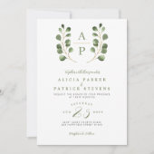 Crest monogram salie eucalyptus foto bruiloft kaart (Voorkant)