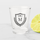 Crest Monogram Schild en Lauwerontwerp Shot Glas (Voorkant)