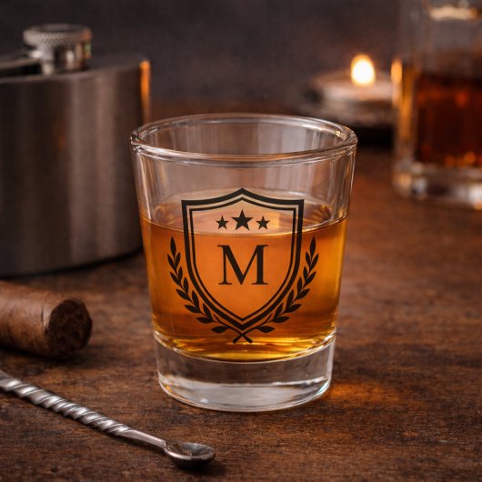 Crest Monogram Schild en Lauwerontwerp Shot Glas