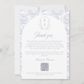 Crest Monogram Stofblauw QR-code Fotoalbum Bedankkaart (Voorkant)