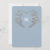 Crest Monogram Stofblauw Trouwuitnodiging Kaart (Achterkant)