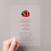 Crest Monogram Typografie Bruiloft Acryl Uitnodigingen (Insitu (Draagbaar))