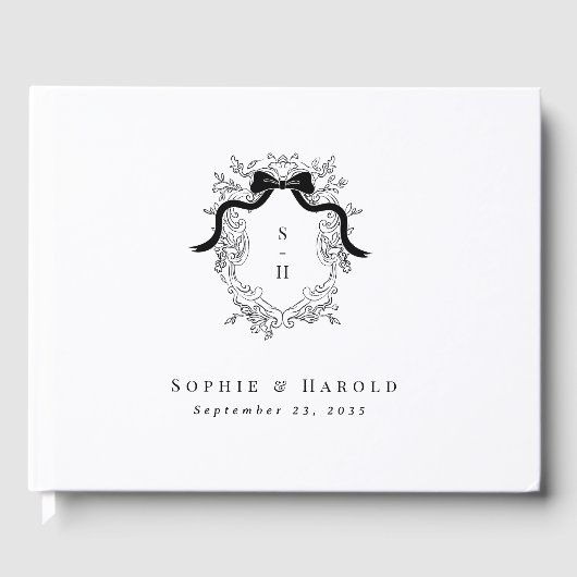 Crest Monogram Victoriaans  Franse bruiloft Gastenboek (Voorkant)