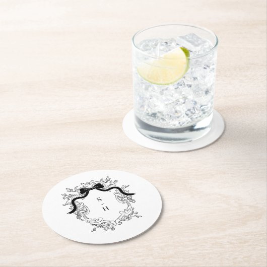 Crest Monogram Victoriaans Franse bruiloft Ronde Kartonnen Onderzetter (Insitu)