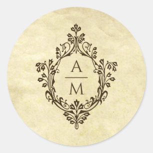 Crest Monogram Vintage Perkament Victoriaanse Trou Ronde Sticker