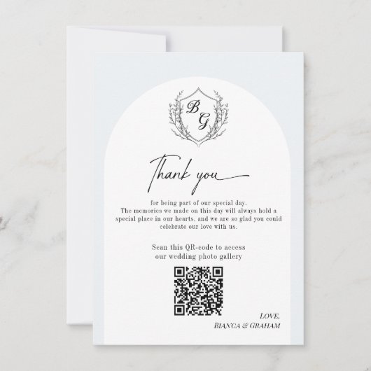 Crest Monogram wedding QR-code photo album  Bedankkaart (Voorkant)