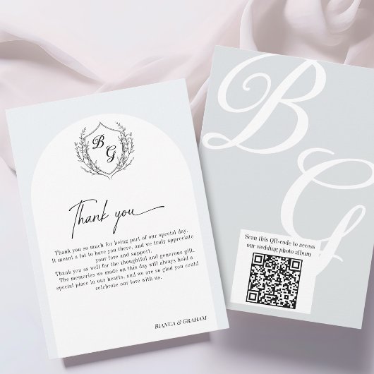 Crest Monogram wedding QR-code photo album Bedankkaart