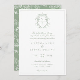  Crest Monogram Wedding Sage Kaart