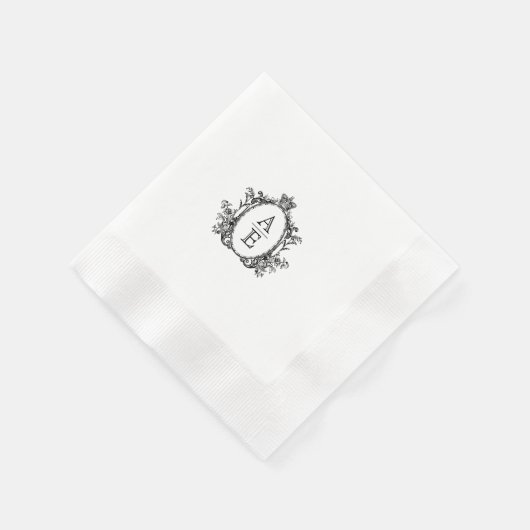  Crest Monogram Zwart-wit Bruiloft Servet (Hoek)