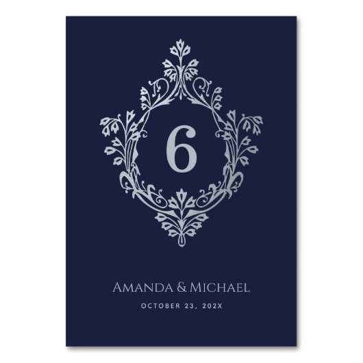 Crest Navy Blauw Antiek Elegante bruiloft Kaart (Voorkant)