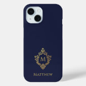 Crest Navy Blauw Goud Monogram Naam  Case-Mate iPhone Case (Achterkant)