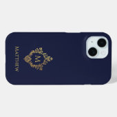 Crest Navy Blauw Goud Monogram Naam  Case-Mate iPhone Case (Achterkant (horizontaal))