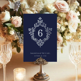 Crest Navy Blauw Vintage Antiek Elegant Trouwen Kaart