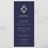 Crest Navy Blauw Vintage Elegant Monogram Trouwfee Menu (Voorkant)
