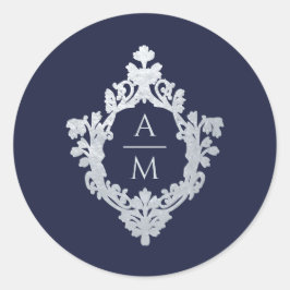 Crest Navy Blauwe Vintage  2 Initialen Monogram Ronde Sticker