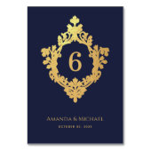 Crest Navy Blue Faux Gold Elegant Bruiloft Kaart (Voorkant)