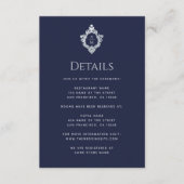 Crest Navy Blue Wedding Details Monogram  Informatiekaartje (Voorkant)