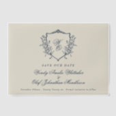 Crest Navy Cream Monogram Bewaar de datum Vellum Uitnodigingen (Voorkant)