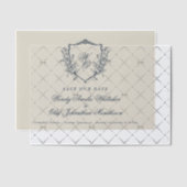  Crest Navy Cream Monogram Bewaar de datum Vellum Uitnodigingen (Offset (Uitnodiging))